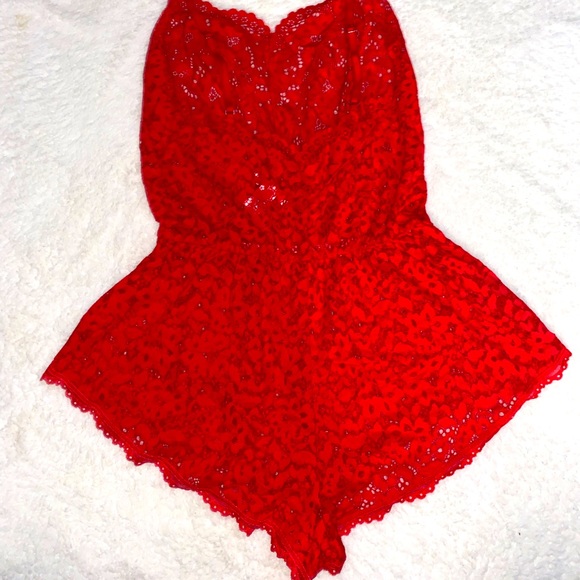 Crimson Red All Lace Romper - Picture 2 of 8